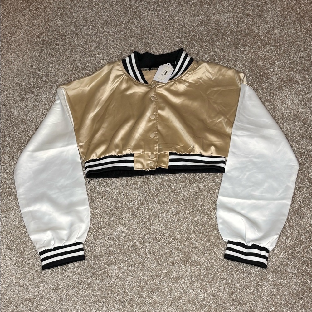 A Girl Thing Gold and White Cropped Jacket